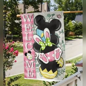 Disney Mickey Mouse Minnie Mouse Welcome Holiday Garden Yard Flag Bow Easter New